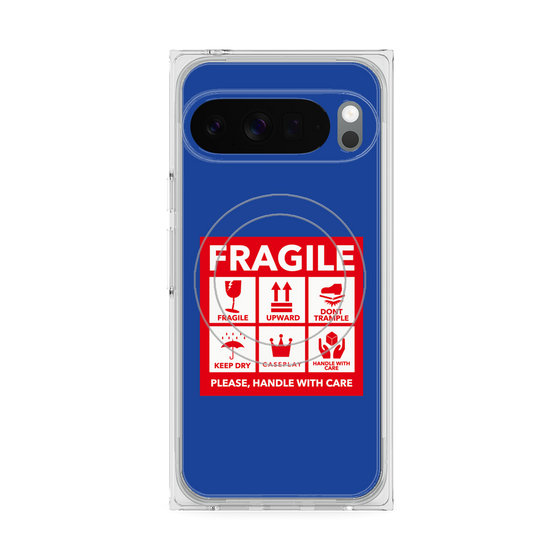 プレミアムスクエアケース with Pixelsnap［ FRAGILE Sticker - Blue ］