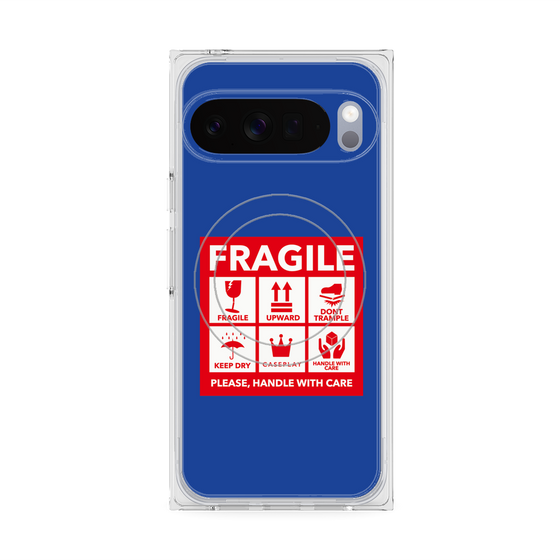 プレミアムスクエアケース with Pixelsnap［ FRAGILE Sticker - Blue ］