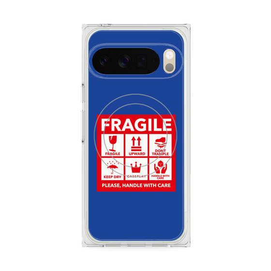 プレミアムスクエアケース with Pixelsnap［ FRAGILE Sticker - Blue ］