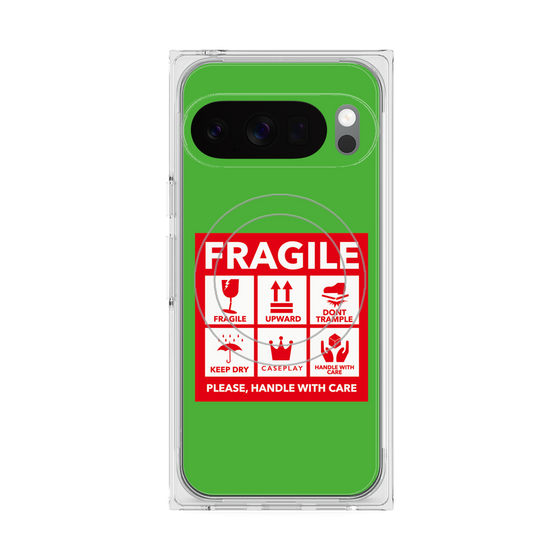 プレミアムスクエアケース with Pixelsnap［ FRAGILE Sticker - Green ］