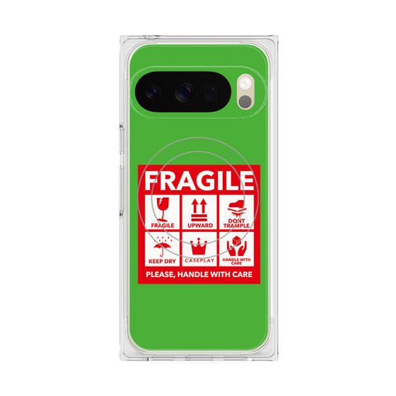 プレミアムスクエアケース with Pixelsnap［ FRAGILE Sticker - Green ］