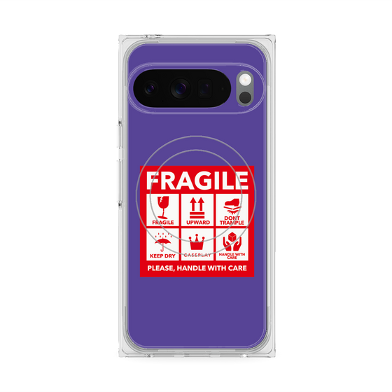 プレミアムスクエアケース with Pixelsnap［ FRAGILE Sticker - Purple ］