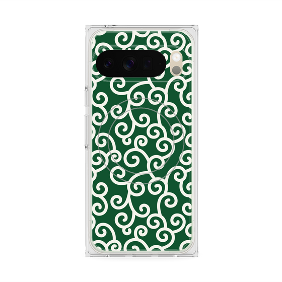 プレミアムスクエアケース with Pixelsnap［ 唐草模様 - Green ］