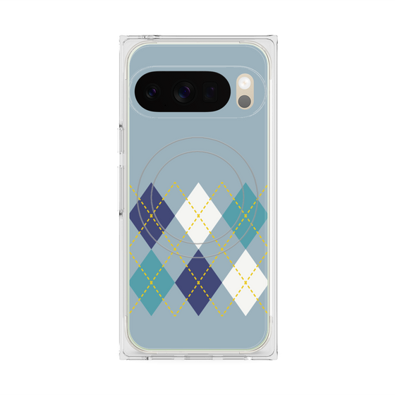 プレミアムスクエアケース with Pixelsnap［ Nordic Argyle - Blue ］