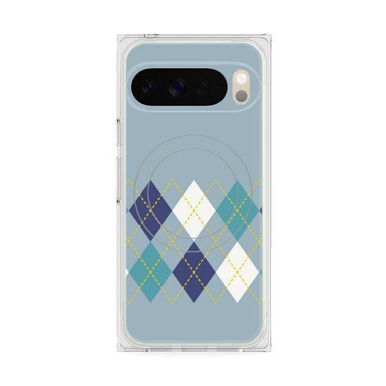 プレミアムスクエアケース with Pixelsnap［ Nordic Argyle - Blue ］