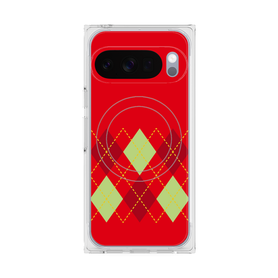 プレミアムスクエアケース with Pixelsnap［ Nordic Argyle - Red ］