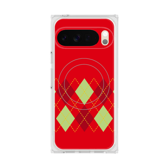 プレミアムスクエアケース with Pixelsnap［ Nordic Argyle - Red ］