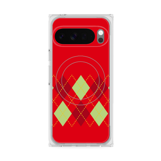 プレミアムスクエアケース with Pixelsnap［ Nordic Argyle - Red ］
