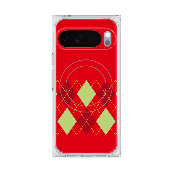 プレミアムスクエアケース with Pixelsnap［ Nordic Argyle - Red ］