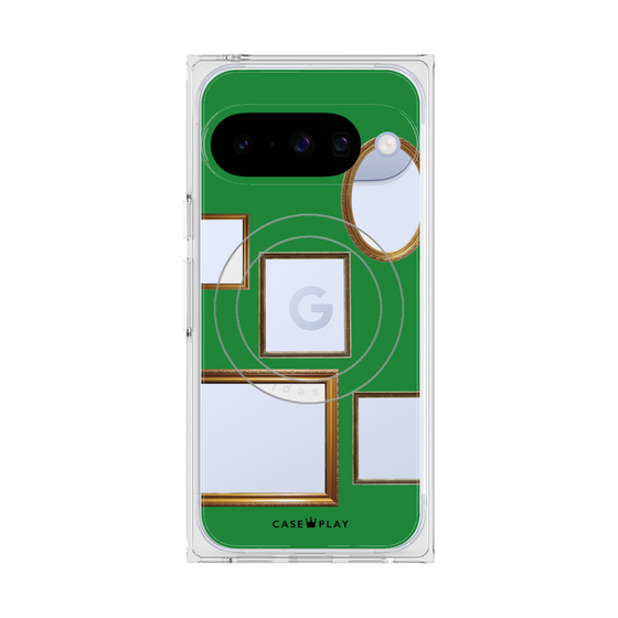 プレミアムスクエアケース with Pixelsnap［ Photo Frames - Green ］
