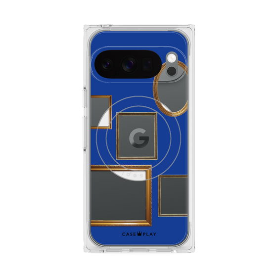 プレミアムスクエアケース with Pixelsnap［ Photo Frames - Blue ］