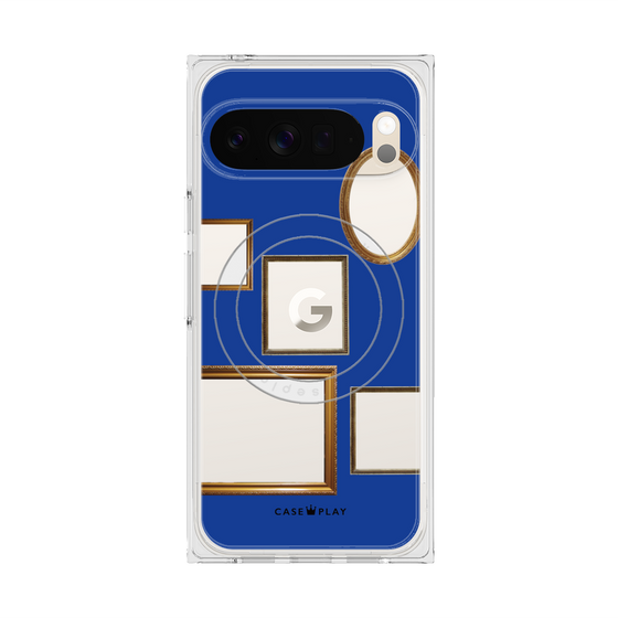 プレミアムスクエアケース with Pixelsnap［ Photo Frames - Blue ］