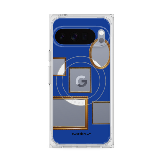 プレミアムスクエアケース with Pixelsnap［ Photo Frames - Blue ］