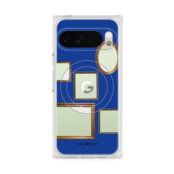 プレミアムスクエアケース with Pixelsnap［ Photo Frames - Blue ］