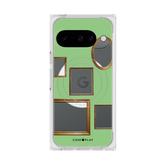 プレミアムスクエアケース with Pixelsnap［ Photo Frames - Light Green ］