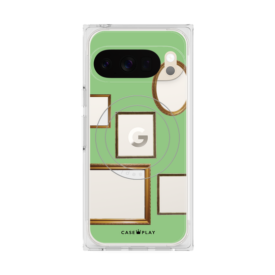 プレミアムスクエアケース with Pixelsnap［ Photo Frames - Light Green ］