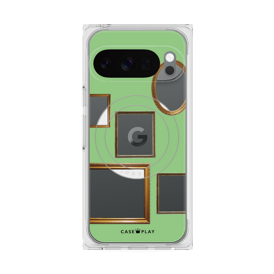 プレミアムスクエアケース with Pixelsnap［ Photo Frames - Light Green ］
