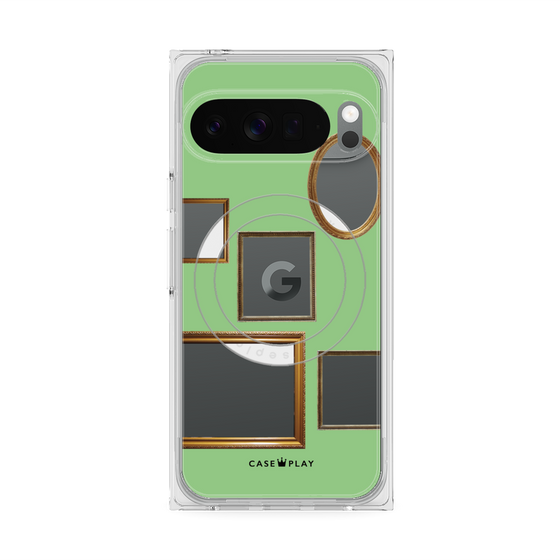 プレミアムスクエアケース with Pixelsnap［ Photo Frames - Light Green ］