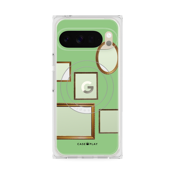 プレミアムスクエアケース with Pixelsnap［ Photo Frames - Light Green ］