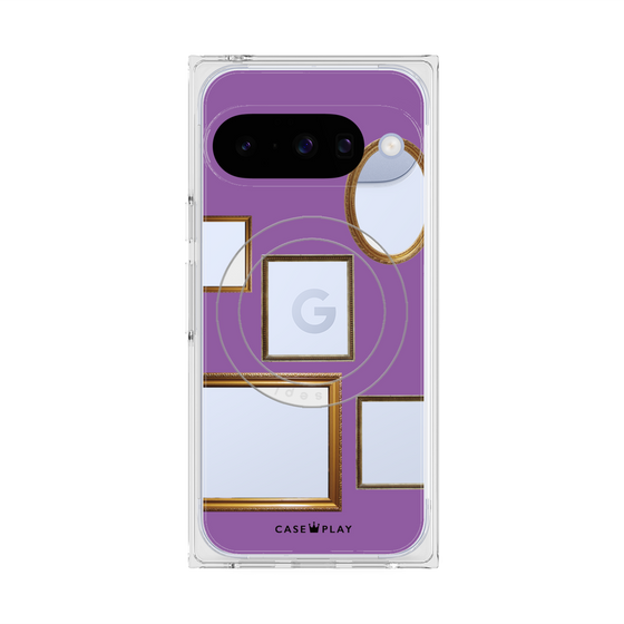 プレミアムスクエアケース with Pixelsnap［ Photo Frames - Purple ］