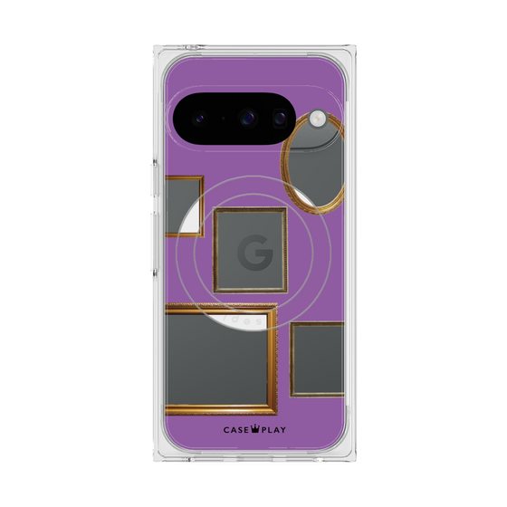 プレミアムスクエアケース with Pixelsnap［ Photo Frames - Purple ］