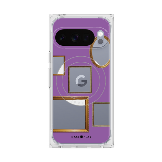 プレミアムスクエアケース with Pixelsnap［ Photo Frames - Purple ］