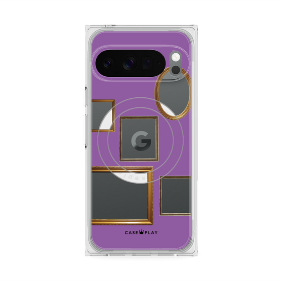 プレミアムスクエアケース with Pixelsnap［ Photo Frames - Purple ］
