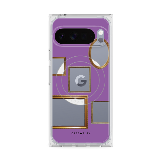 プレミアムスクエアケース with Pixelsnap［ Photo Frames - Purple ］