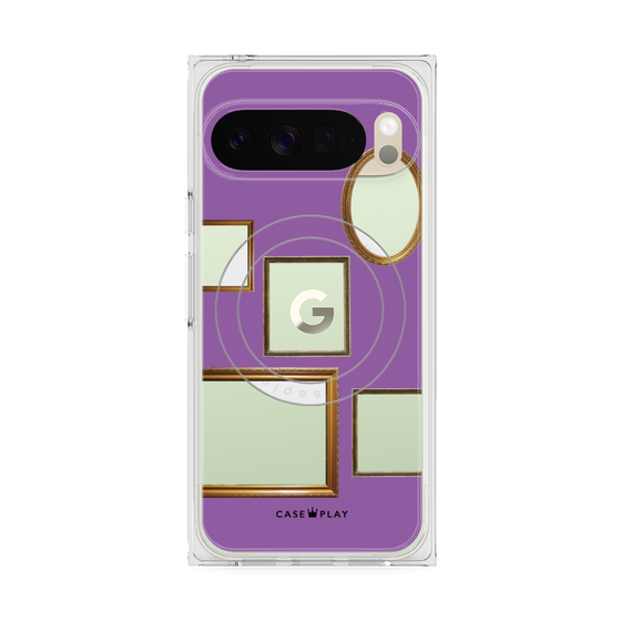プレミアムスクエアケース with Pixelsnap［ Photo Frames - Purple ］