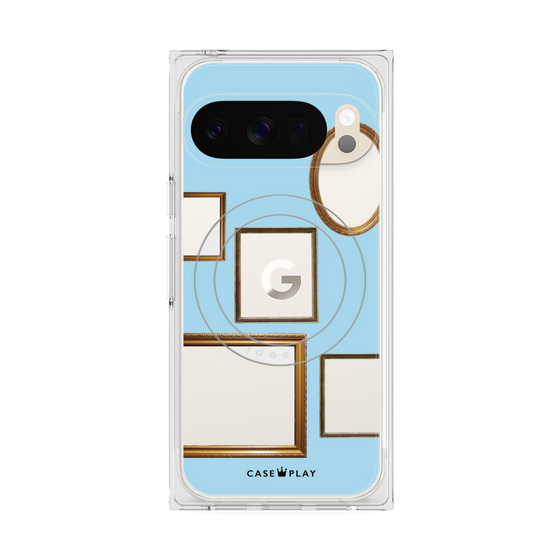 プレミアムスクエアケース with Pixelsnap［ Photo Frames - Light Blue ］