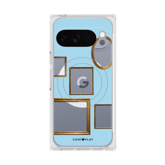 プレミアムスクエアケース with Pixelsnap［ Photo Frames - Light Blue ］