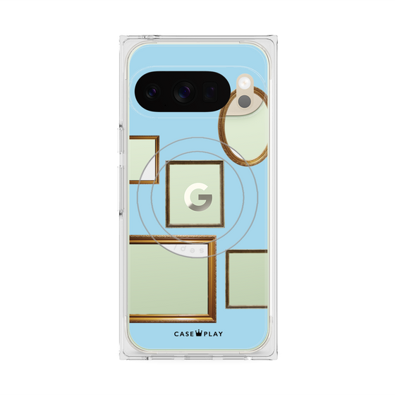 プレミアムスクエアケース with Pixelsnap［ Photo Frames - Light Blue ］