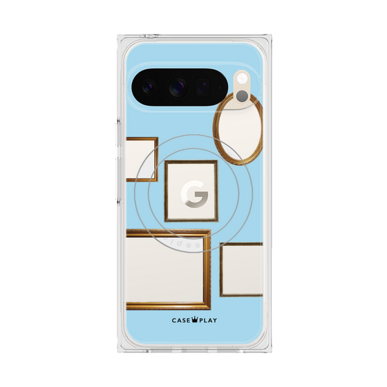 プレミアムスクエアケース with Pixelsnap［ Photo Frames - Light Blue ］