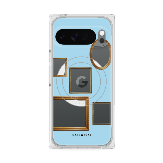 プレミアムスクエアケース with Pixelsnap［ Photo Frames - Light Blue ］