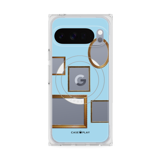 プレミアムスクエアケース with Pixelsnap［ Photo Frames - Light Blue ］