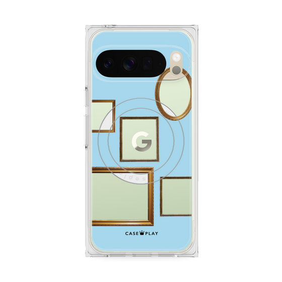 プレミアムスクエアケース with Pixelsnap［ Photo Frames - Light Blue ］