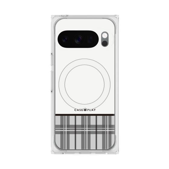 プレミアムスクエアケース with Pixelsnap［ CASEPLAY Tartan Check - Gray ］