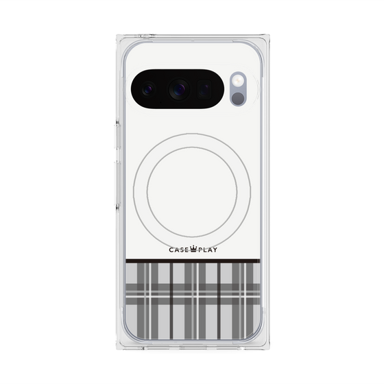 プレミアムスクエアケース with Pixelsnap［ CASEPLAY Tartan Check - Gray ］