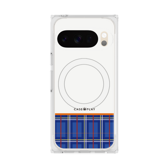 プレミアムスクエアケース with Pixelsnap［ CASEPLAY Tartan Check - Blue ］