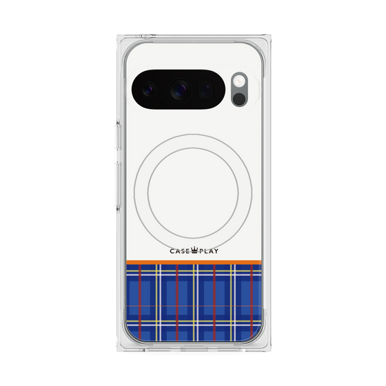 プレミアムスクエアケース with Pixelsnap［ CASEPLAY Tartan Check - Blue ］