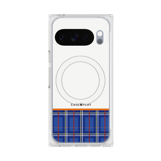プレミアムスクエアケース with Pixelsnap［ CASEPLAY Tartan Check - Blue ］