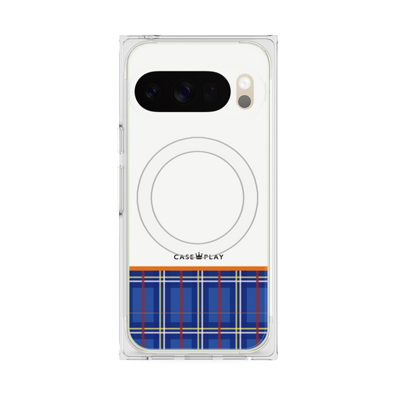 プレミアムスクエアケース with Pixelsnap［ CASEPLAY Tartan Check - Blue ］