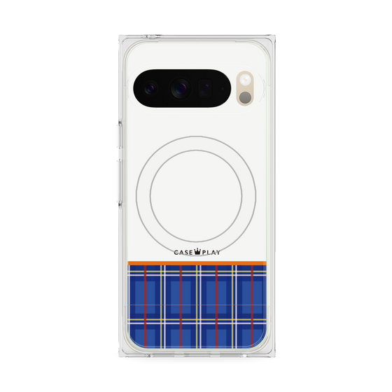 プレミアムスクエアケース with Pixelsnap［ CASEPLAY Tartan Check - Blue ］