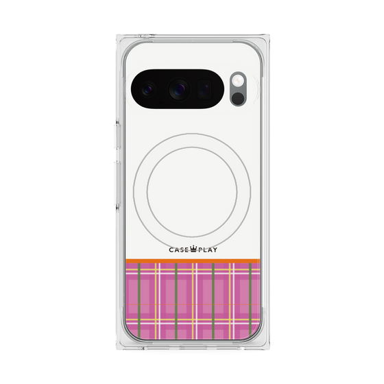 プレミアムスクエアケース with Pixelsnap［ CASEPLAY Tartan Check - Pink ］