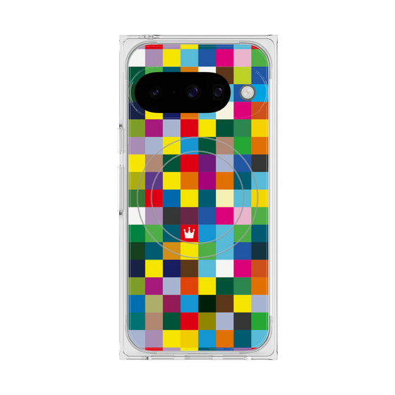 プレミアムスクエアケース with Pixelsnap［ CASEPLAY Rainbow Check ］