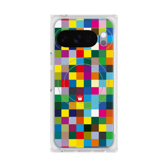 プレミアムスクエアケース with Pixelsnap［ CASEPLAY Rainbow Check ］