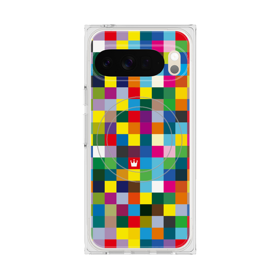 プレミアムスクエアケース with Pixelsnap［ CASEPLAY Rainbow Check ］