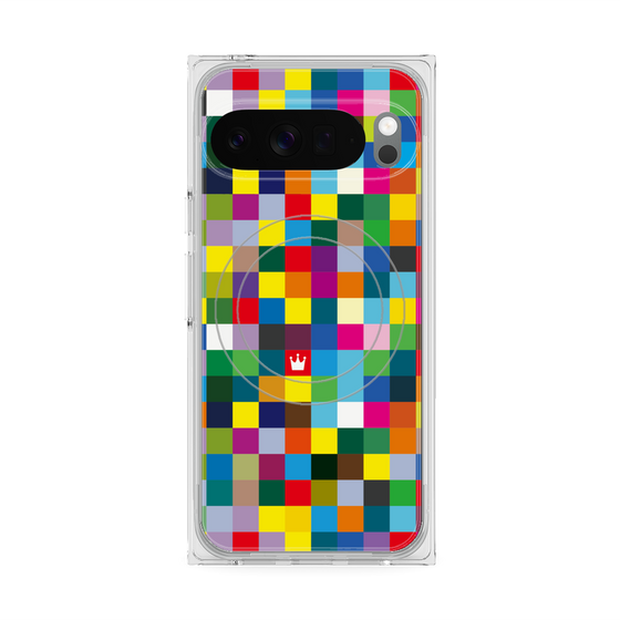 プレミアムスクエアケース with Pixelsnap［ CASEPLAY Rainbow Check ］