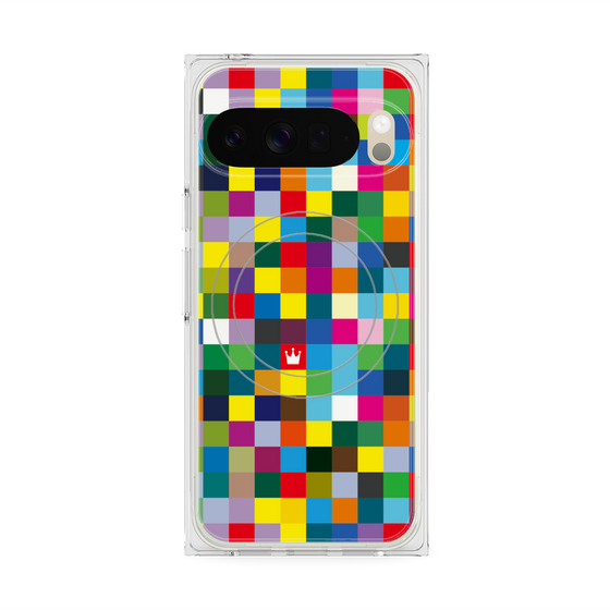プレミアムスクエアケース with Pixelsnap［ CASEPLAY Rainbow Check ］