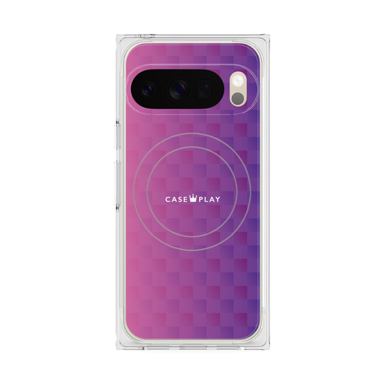 プレミアムスクエアケース with Pixelsnap［ CASEPLAY Check - Purple ］